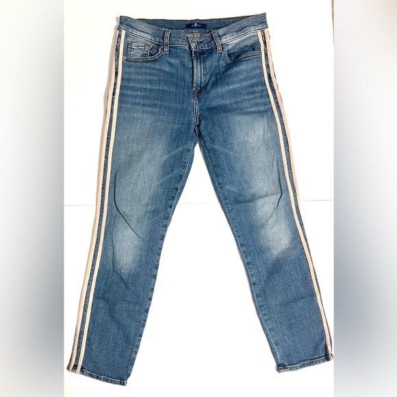 7 For All Mankind Boot Cut Mid Rise with Pink Suede Piping - Picture 2 of 6